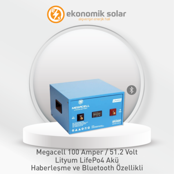 MegaCell Lityum LifePo4 Akü – 100 Amper / 51.2 Volt Haberleşme ve Bluetooth Özellikli